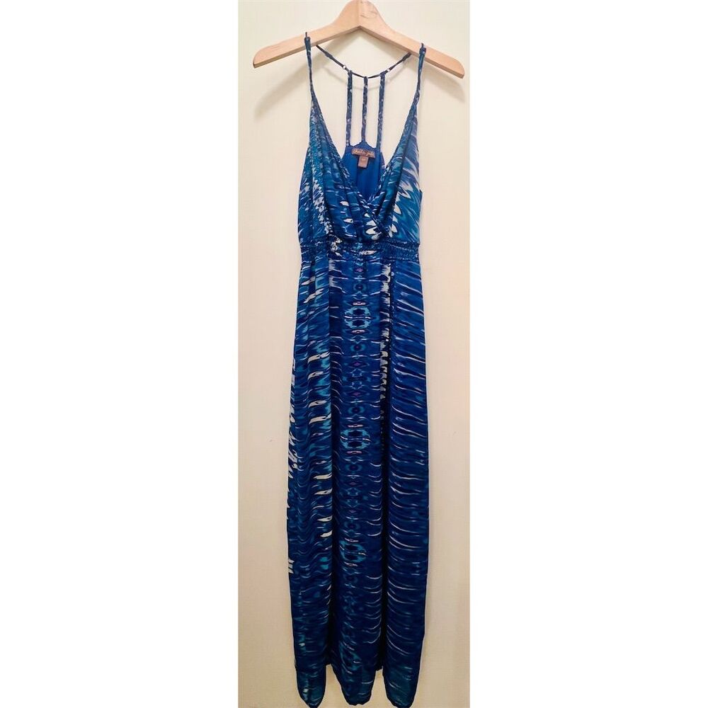 Charlie Jade Women's Blue Tie-Dye Maxi Dress Size S Sleeveless Casual